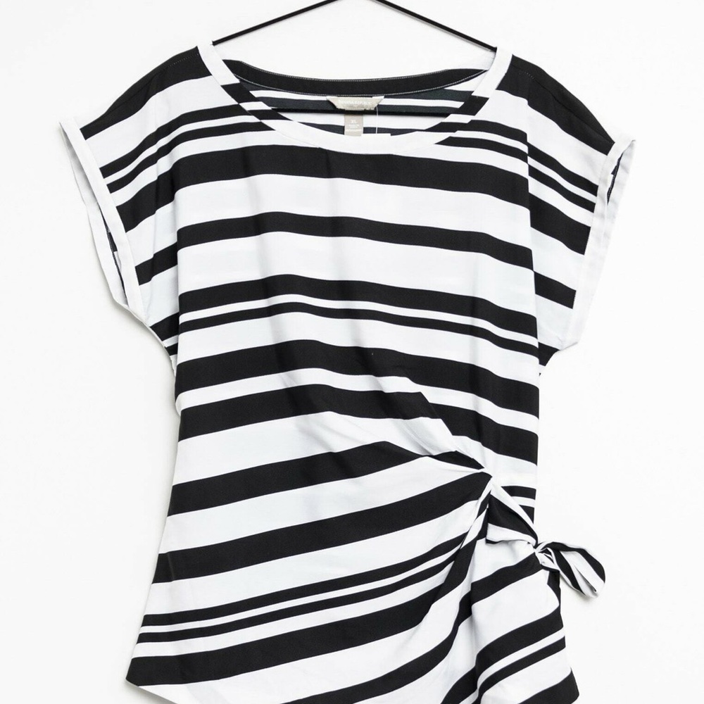 Banana Republic Black & White Striped Tie-Side Tee